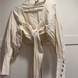 Elegant Cream Tie-Front Blouse